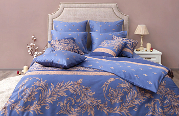 Постельное белье Евро сатин 4 нав Верона индиго 5663/4 Хлопковый Край