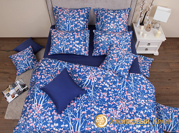 Постельное белье 2,0-М сатин Магнолия сапфир 7725/1 ЦФ Хлопковый Край