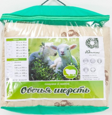 Одеяло Овечья шерсть детское 110х140 тик Адамас