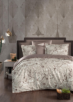 Постельное белье Евро сатин DELUX PREMIUM KIANA коричневый DO&CO 