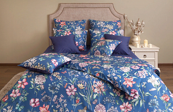 Постельное белье 1,5-М сатин Летиция синий 7713/2 ЦФ Хлопковый Край