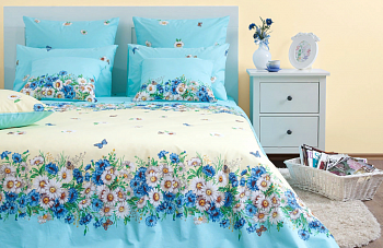 Постельное белье Евро бязь-люкс 4нав Камилла голубая 5513/2 Хлопковый Край